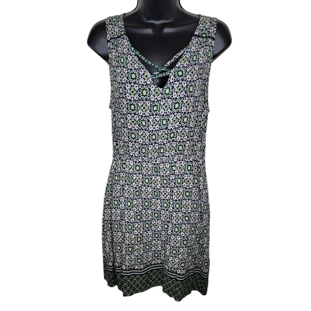 Skies are Blue geometric print rayon summer sun dress size Medium